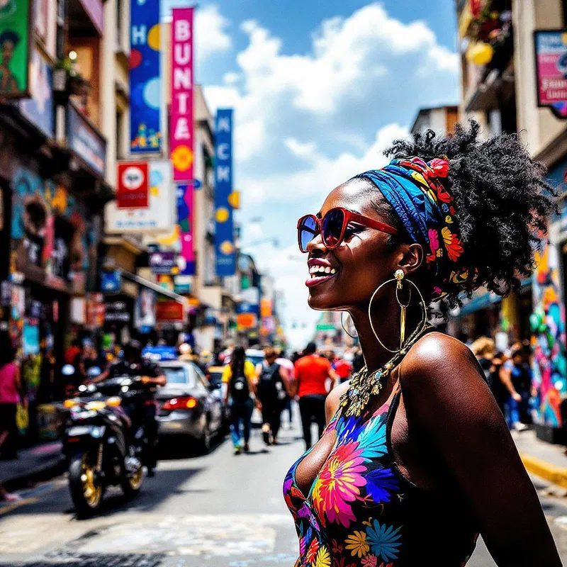 Dynamic image of an African city street