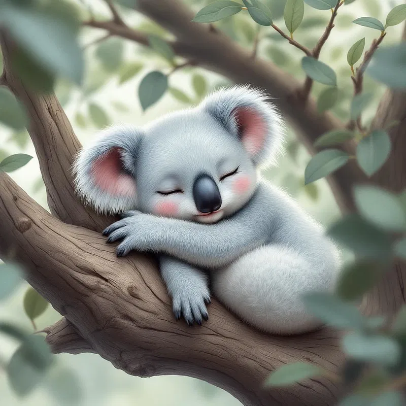 A lazy koala resting on a eucalyptus tree