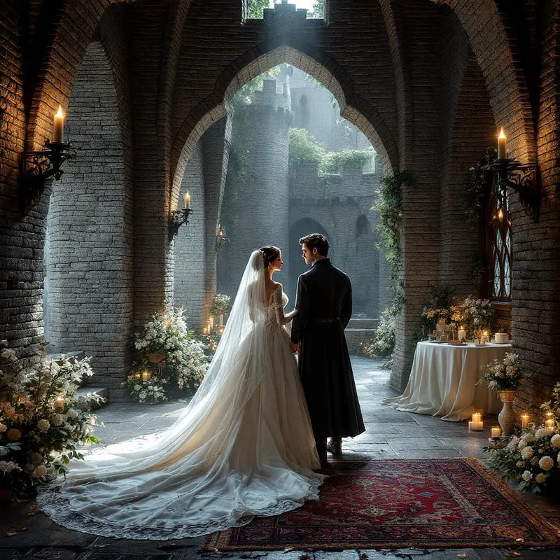 AI-crafted medieval castle wedding