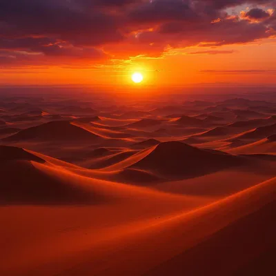 A dramatic desert sunset