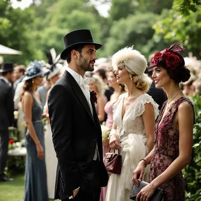 High society old-money fashion depicting a garden party