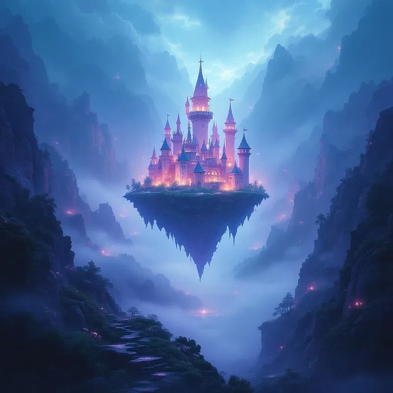 Floating castle in ethereal light