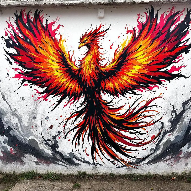 Graffiti art of a phoenix rising