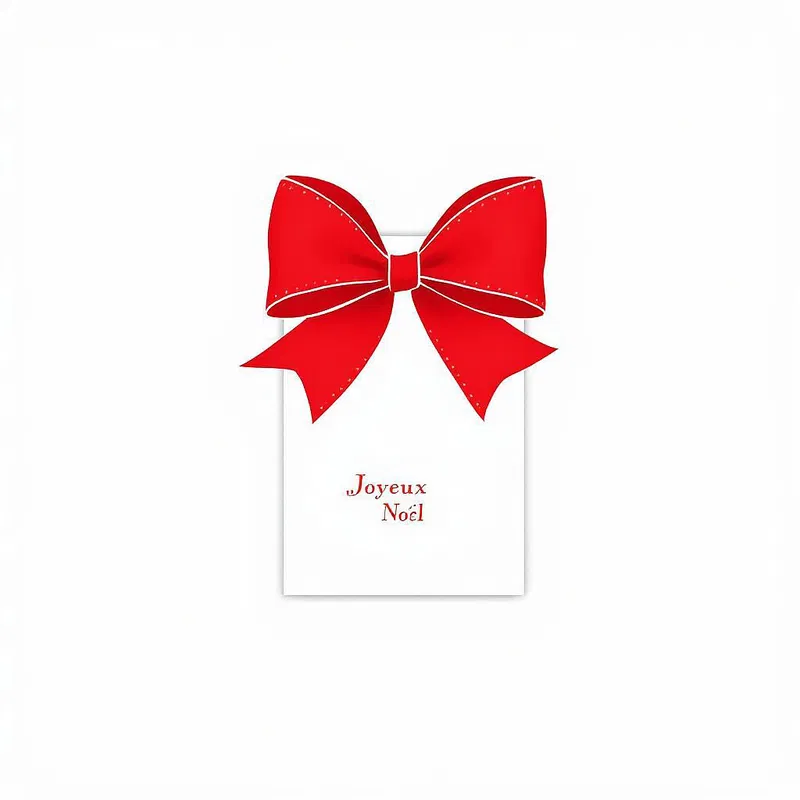 Minimalist AI Christmas card with a simple red bow.