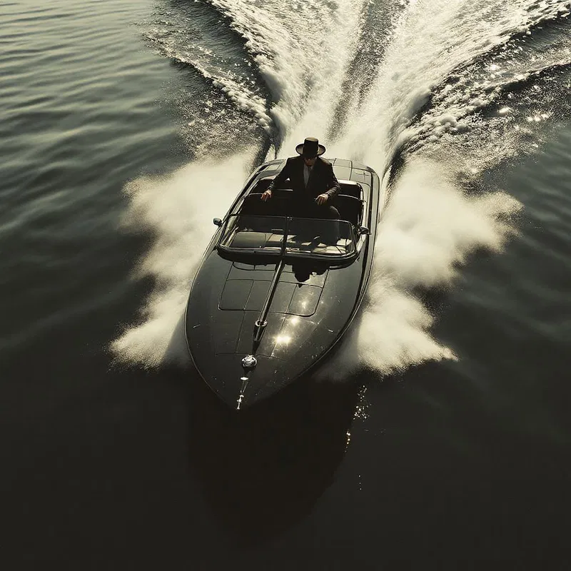 Mobster getaway in a speedboat