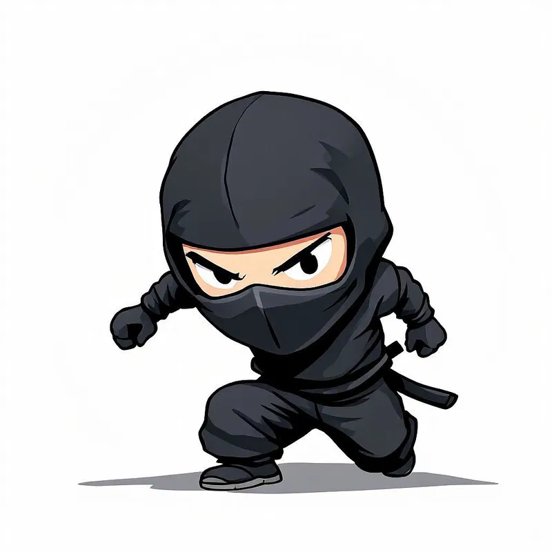 Cartoon ninja sneaking in the shadows.