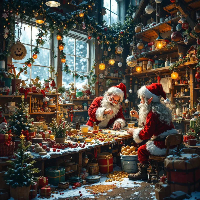 Santa's workshop with elves