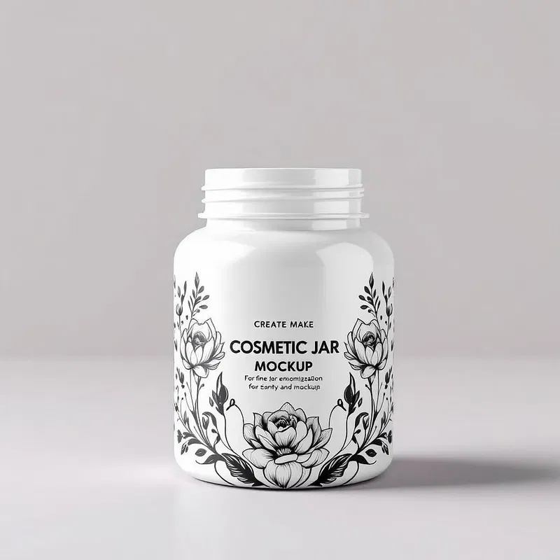 Customizable cosmetic jar mockup with floral design