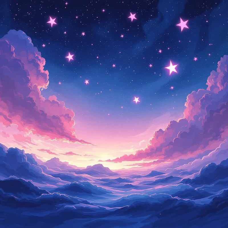 Pink fever night sky filled with stars.