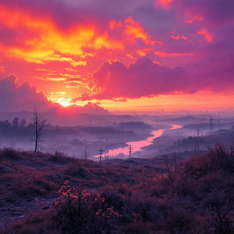 Haunting sunrise over Chernobyl