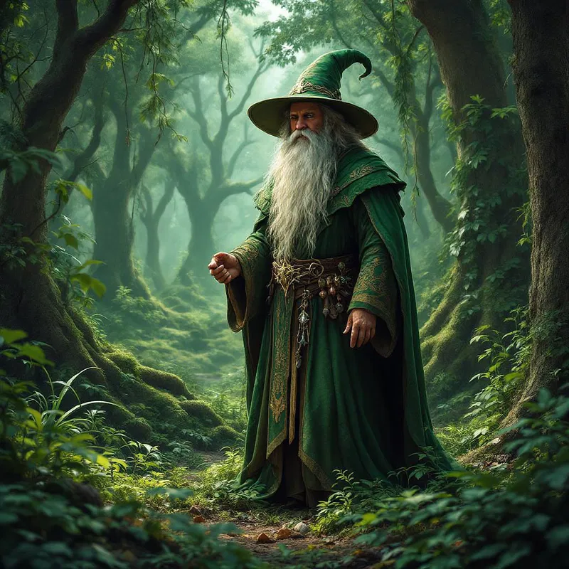 Lush forest surrounded wizard attire