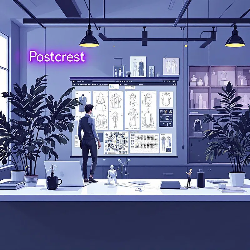 AI fashion design workspace with Postcrest.