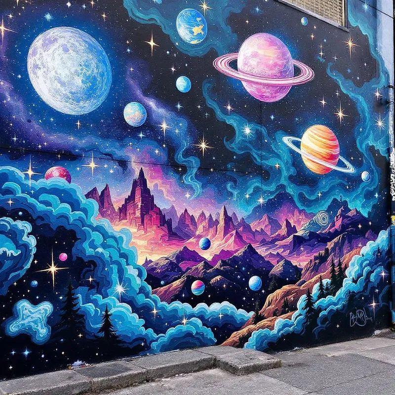 Graffiti art of cosmic scenes