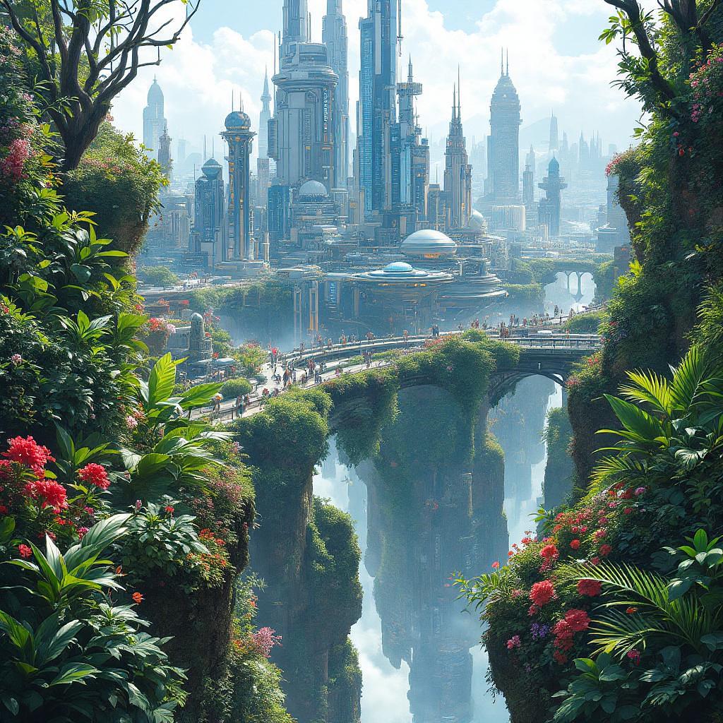 Digital art of futuristic botanical city scape