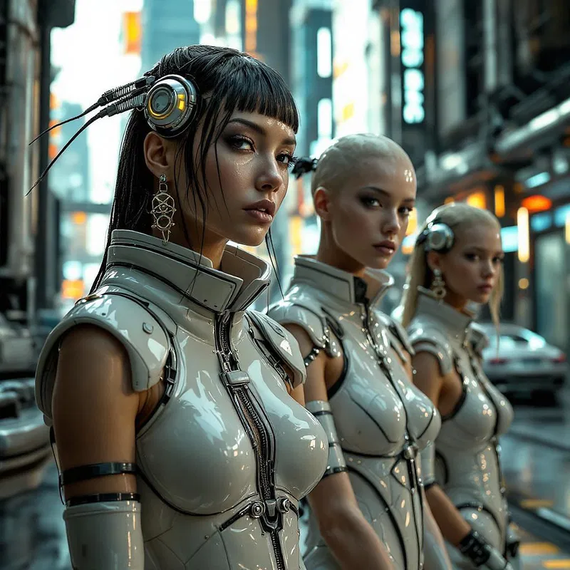 Futuristic latex fashion scene