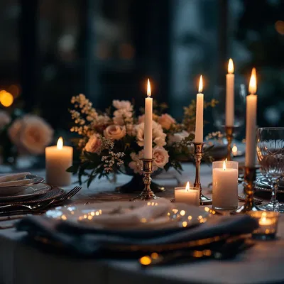 Elegant birthday dinner setting with candles