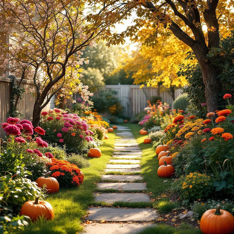 Quiet backyard garden in autumn