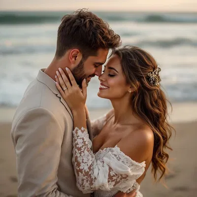 Couple at a beach during golden hour