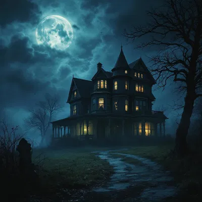 Horror movie poster with haunted house