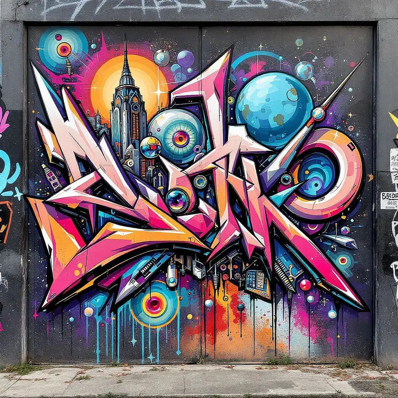 Urban graffiti art with futuristic elements