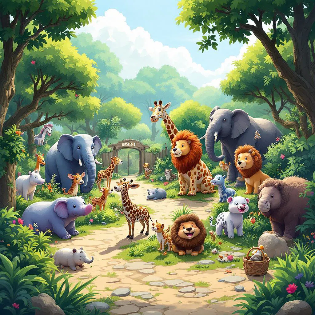 AI-crafted cartoon zoo with diverse animals.