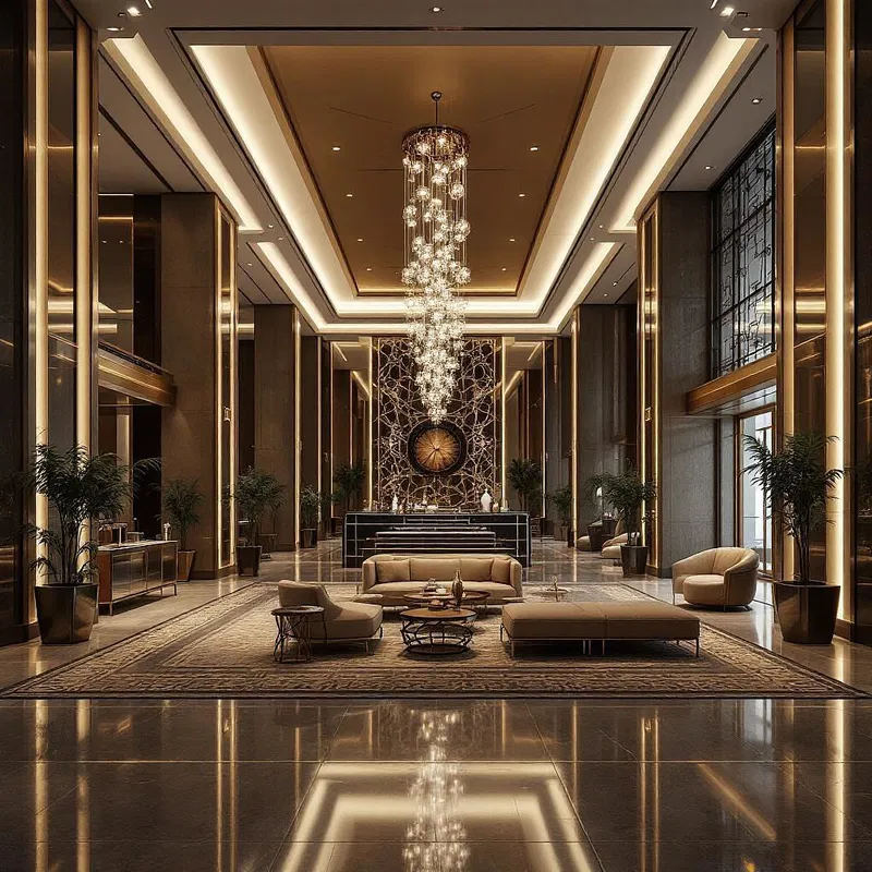 AI rendering of a luxurious hotel lobby