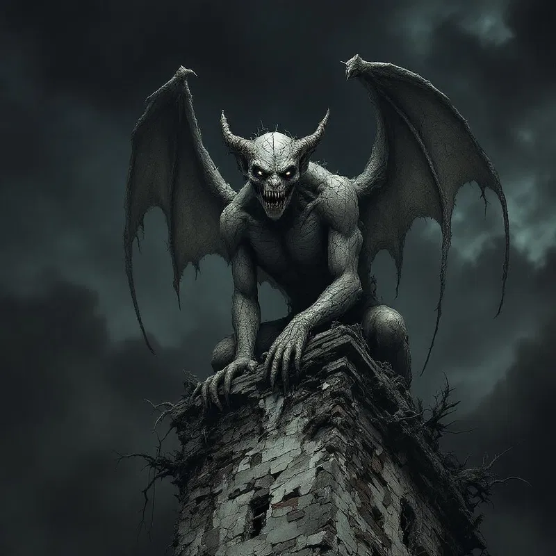 a grotesque gargoyle with cracked skin