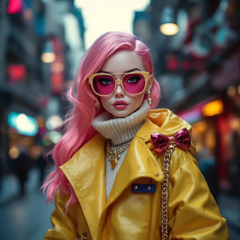 Chic pink doll in high fashion