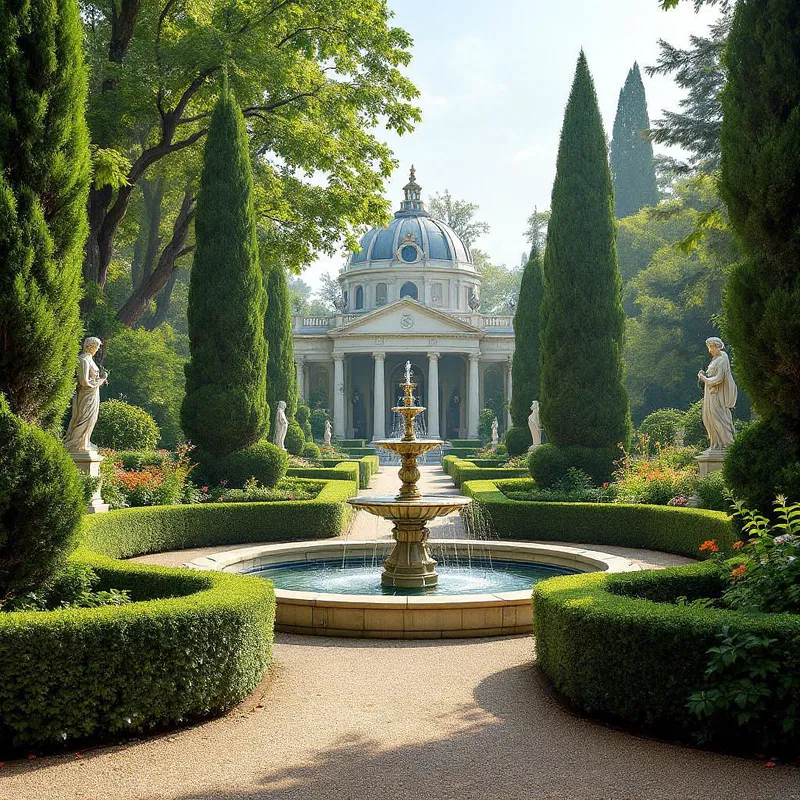 Classical garden with ornate statues