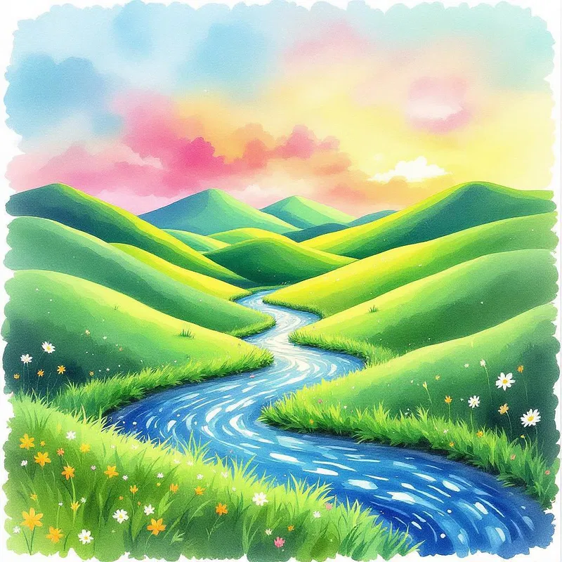 AI watercolor of a whimsical landscape