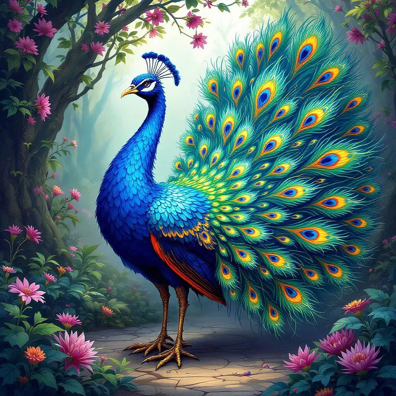 AI illustration of a majestic peacock