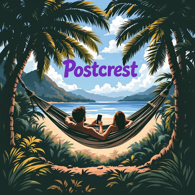 Postcrest digital nomad tropical landscape with text overlay