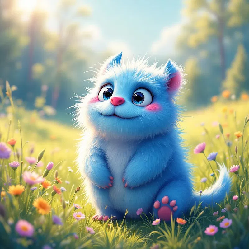 Cartoon monster in a cute and fluffy style.