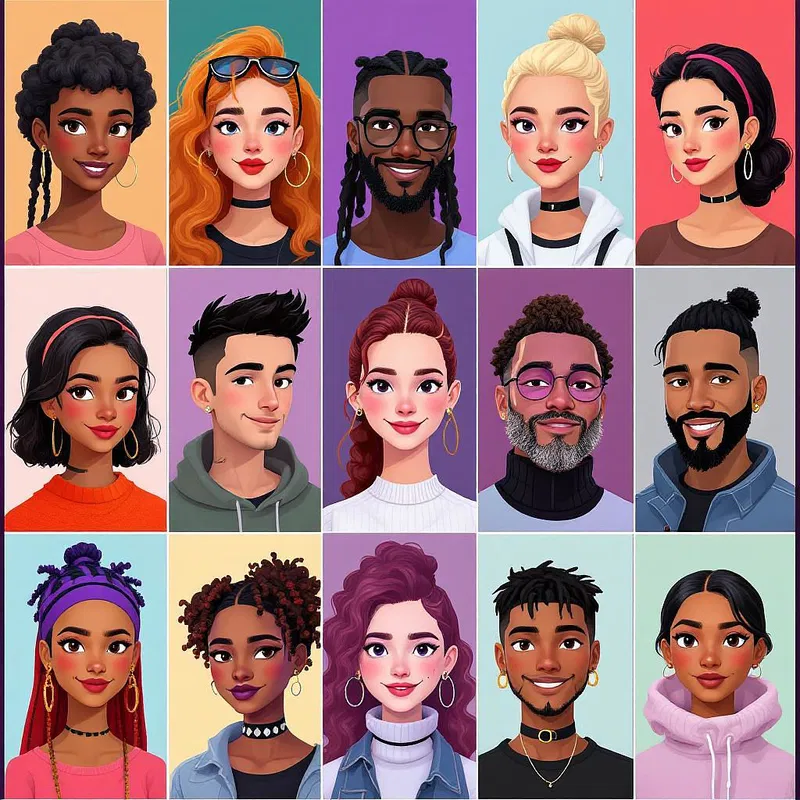 Diverse AI avatars in different styles