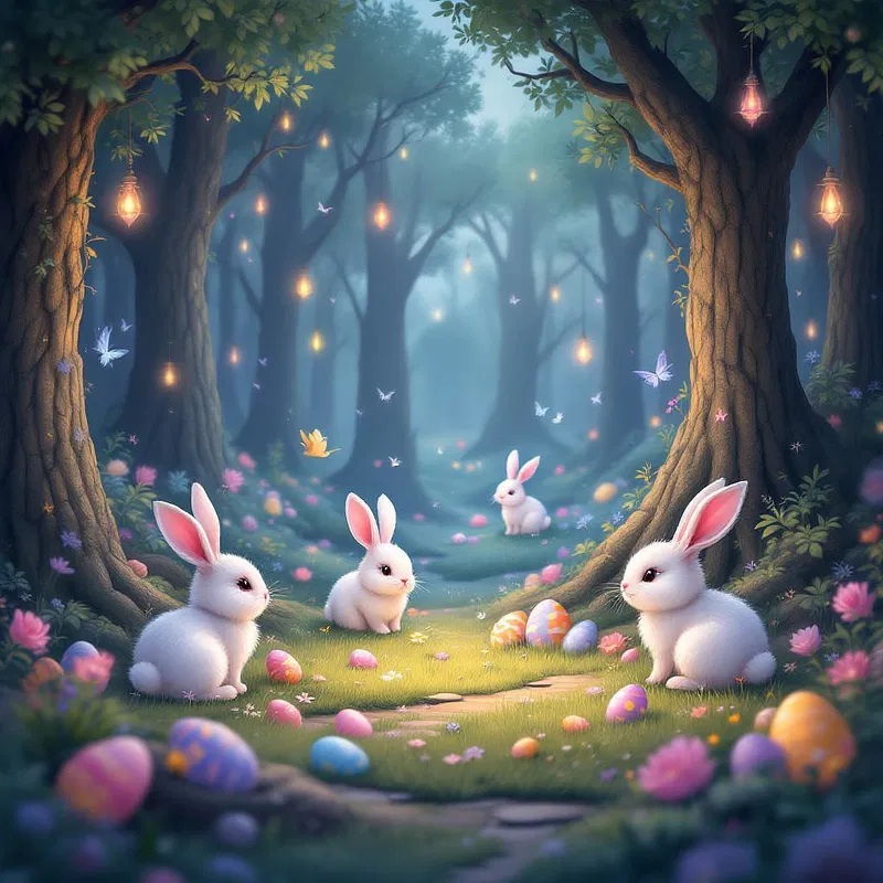 Fantasy landscape with Easter bunnies