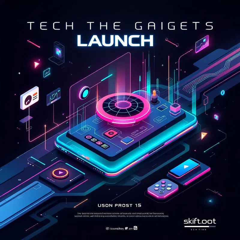 Advertising poster for a tech gadget launch with innovative design.