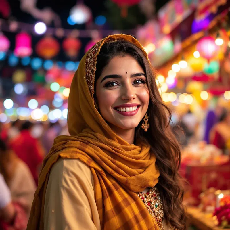 Candid shot of a Middle Eastern woman at a festival