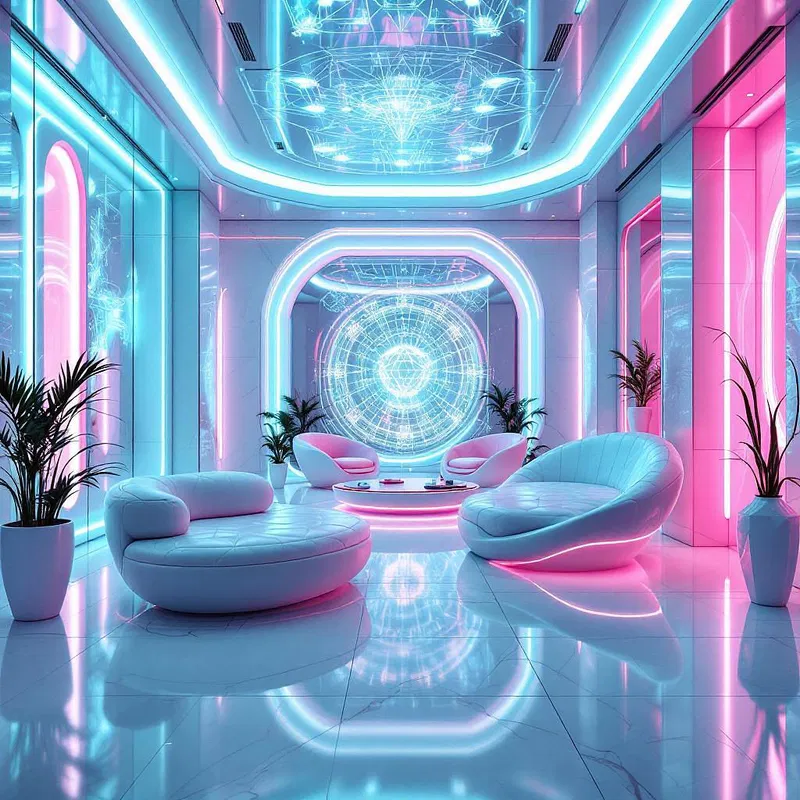 Futuristic boudoir environment with holograms