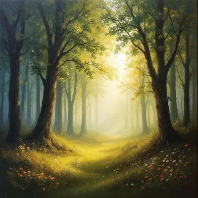 AI-generated oil painting of a mystical forest