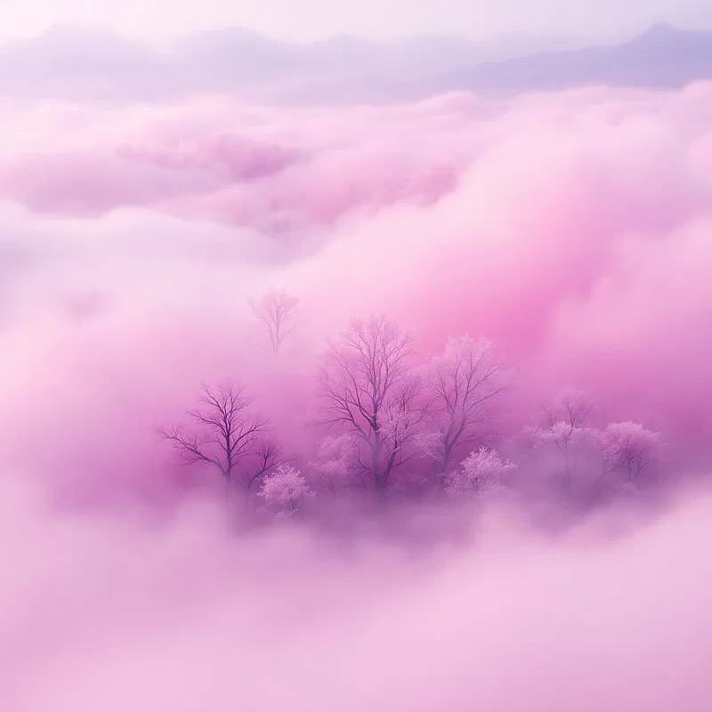 Dreamlike pink fever landscape with mist.