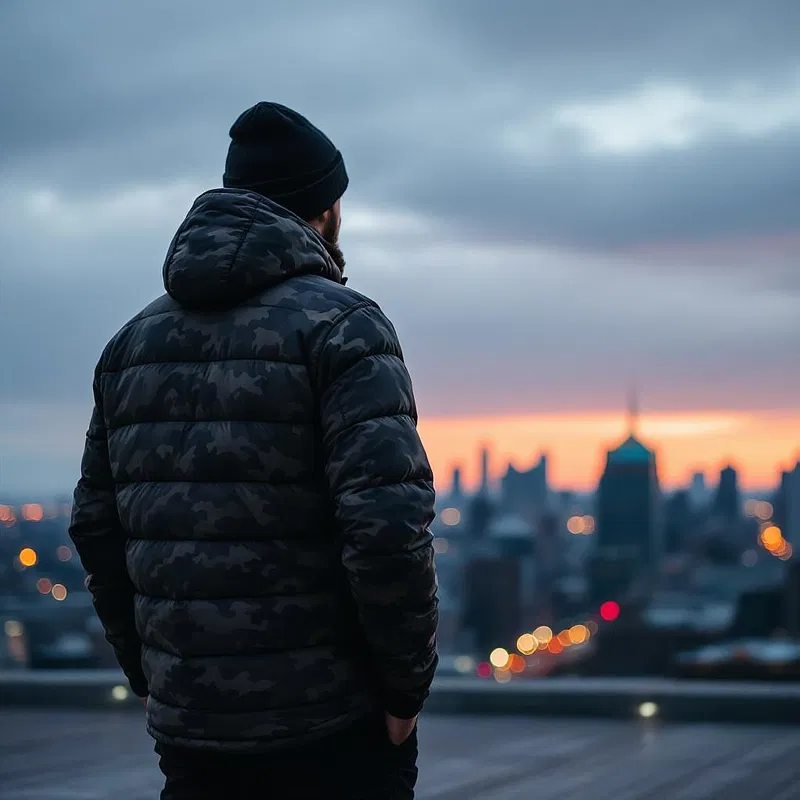 Urban camouflage puffer jacket