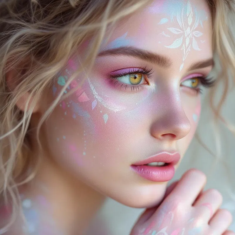 Ethereal tribal face paint with pastel colors