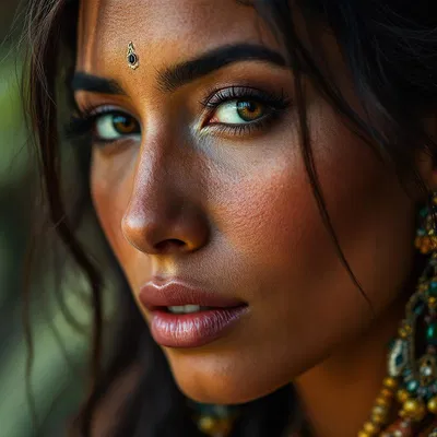 Close-up of a South American woman with traditional jewelry