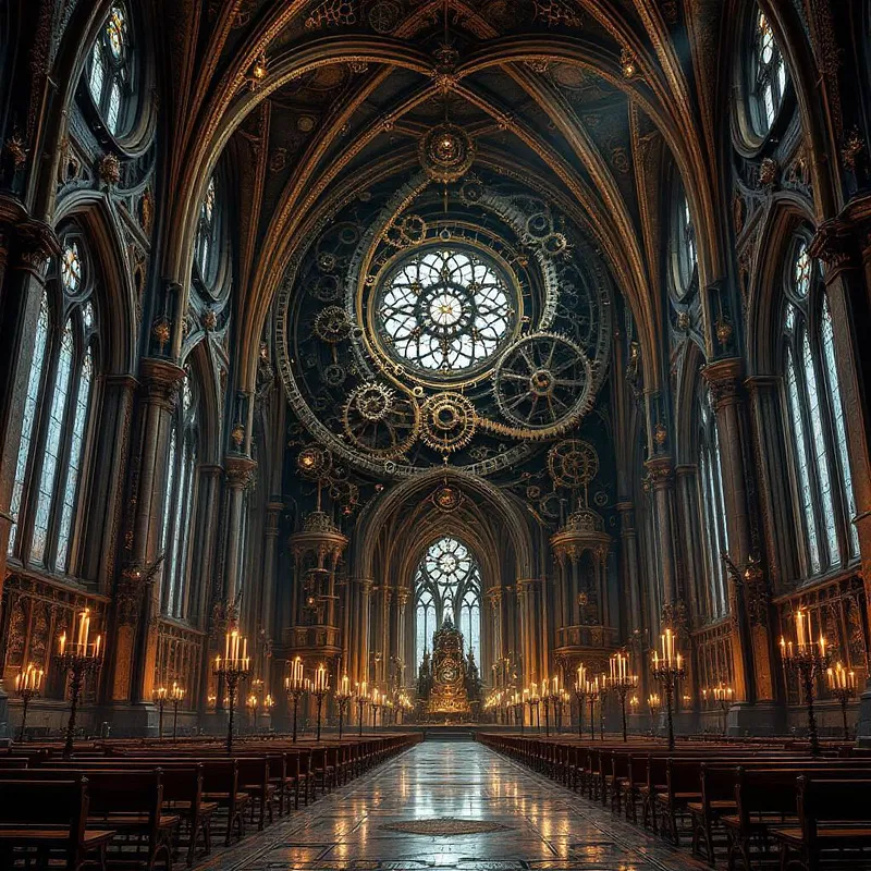 Gothic steampunk cathedral interior