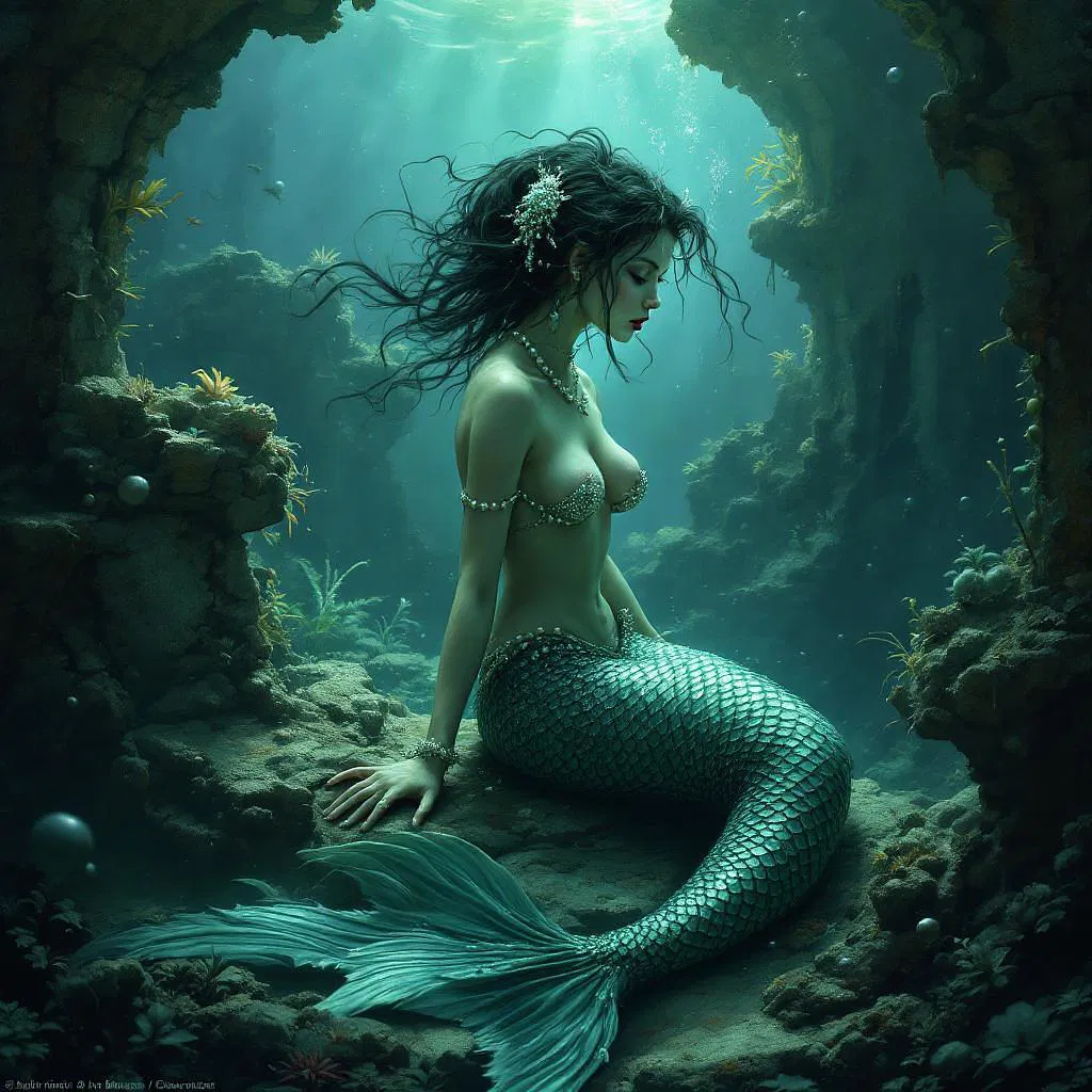 Enchanting mermaid in eerie underwater