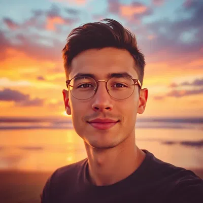 AI-generated dating image with sunset background