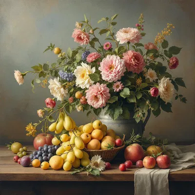 AI-generated oil painting of a classic still life