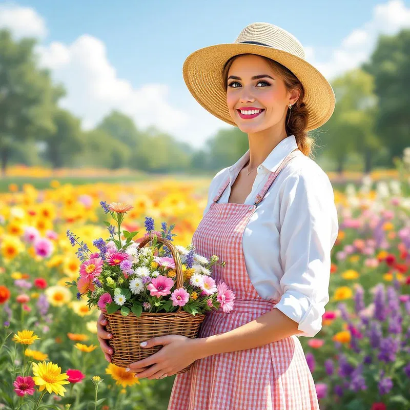 Elegant tradwife in a garden