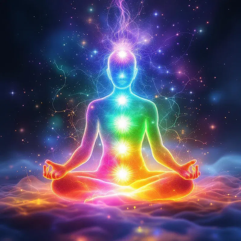 Chakra healing energy visualized in rainbow colors