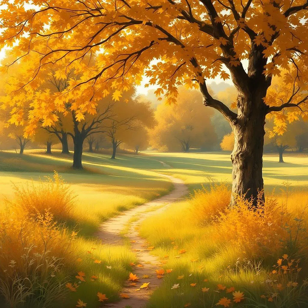 AI oil painting of a tranquil countryside in autumn